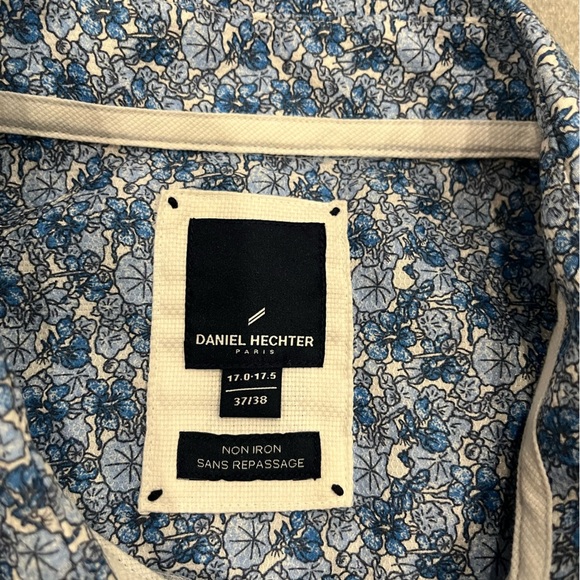 [17-17.5]Daniel Hechter Men Blue Floral Patterned Cotton Non Iron Dress Shirt - Picture 5 of 10